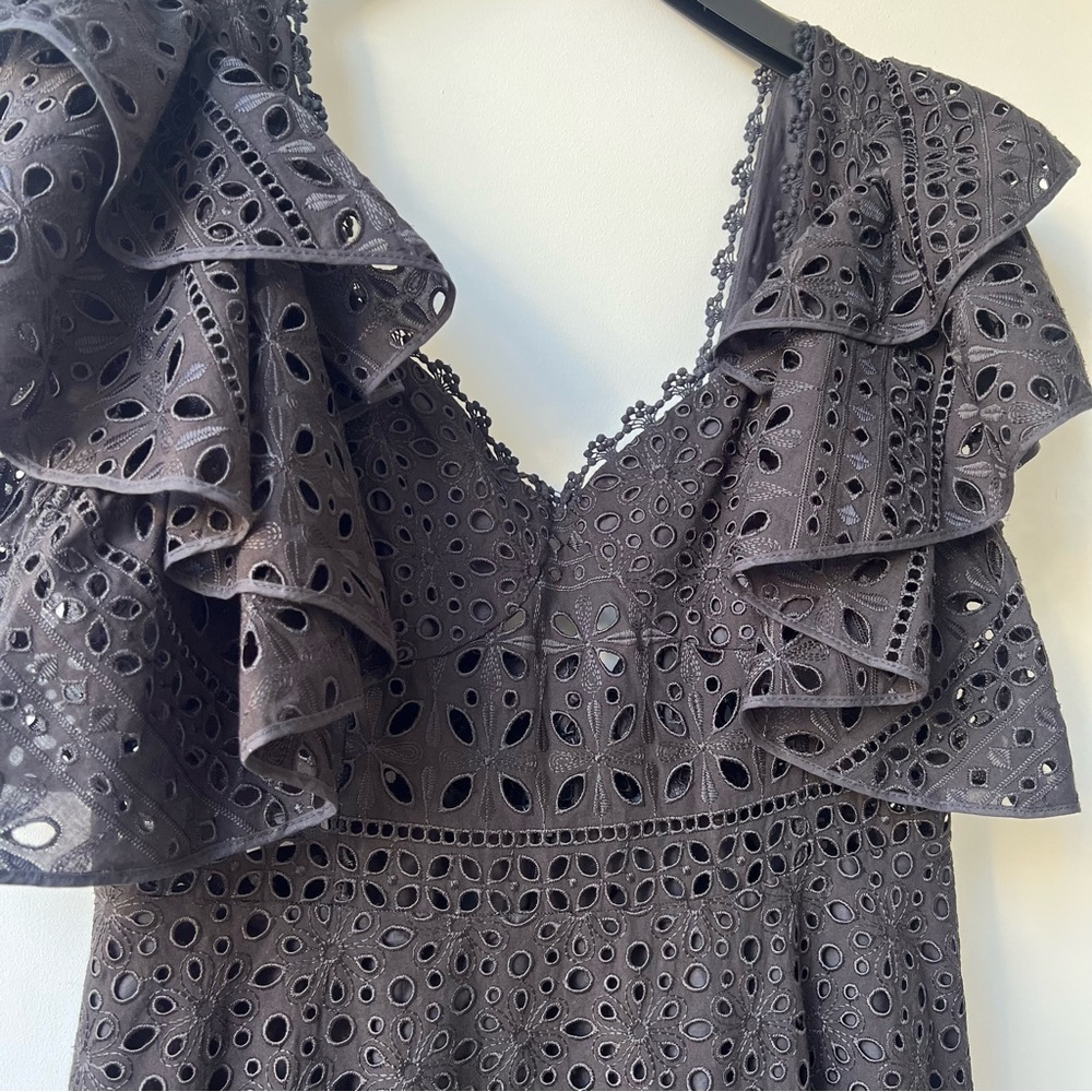 Charo Ruiz Ibiza Linda Ruffled Broderie Anglaise Midi Dress - Size L - Black - Picture 8 of 15
